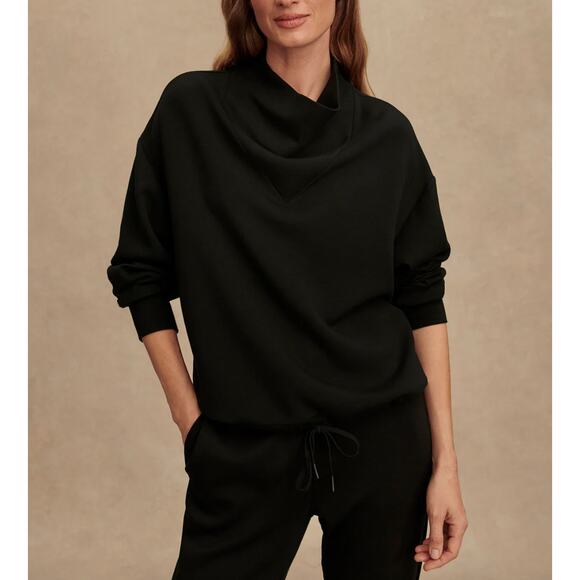 NWT Varley Betsy Black Funnel Cowl Neck Soft Pullover Sweatshirt Lounge Medium - Picture 1 of 6